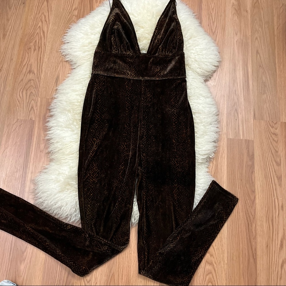 Intimately Free People Wink Wink Animal Print Velvet Bodycon Jumpsuit S